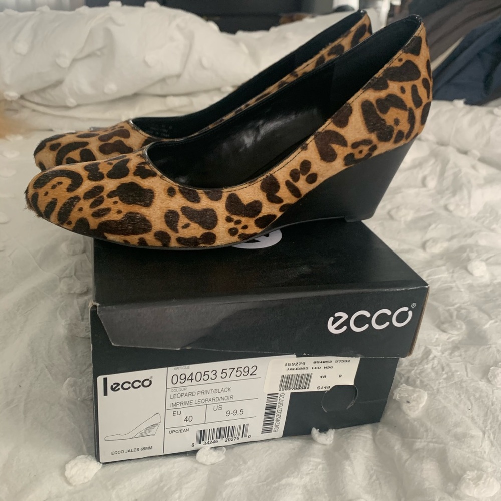 Ecco leopard print wedge heels